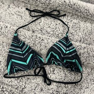 Size small Mossimo bikini top multi-color chevron design, greys, black and teal